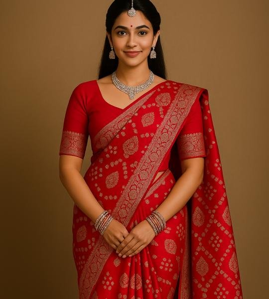 Imperial Red Gold Saree