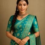 Azure Gold Bloom Saree